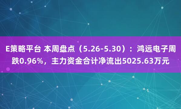 E策略平台 本周盘点（5.26-5.30）：鸿远电子周跌0.96%，主力资金合计净流出5025.63万元