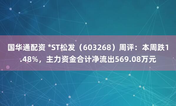 国华通配资 *ST松发（603268）周评：本周跌1.48%，主力资金合计净流出569.08万元