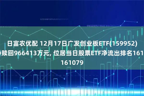日富农优配 12月17日广发创业板ETF(159952)遭净赎回966413万元, 位居当日股票ETF净流出排名161079